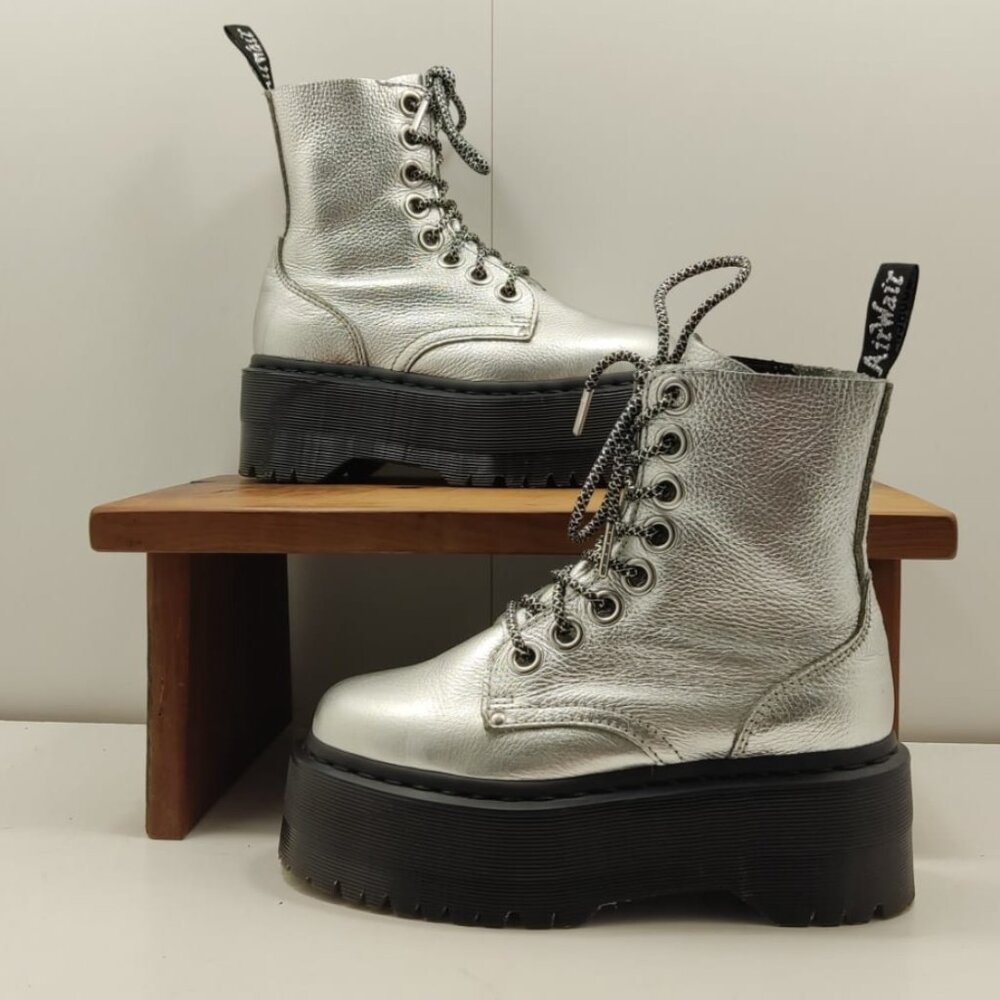 DR. MARTENS JADON MAX PLATFORM METALLIC BOOTS MSRP $280 SOFT & RICH Leather - Picture 13 of 16